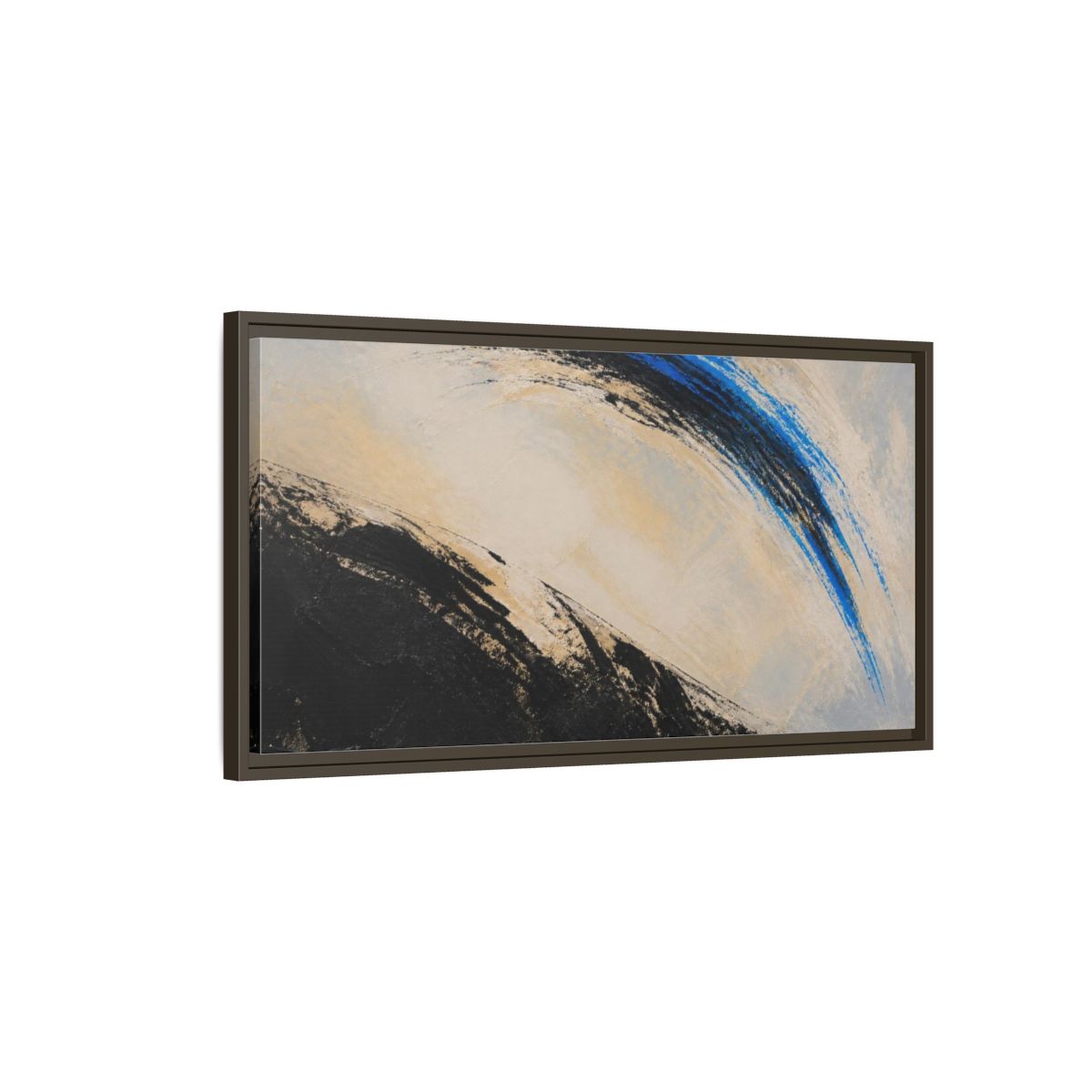 Main Mockup. Modern Blue Arc shown as framed canvas print