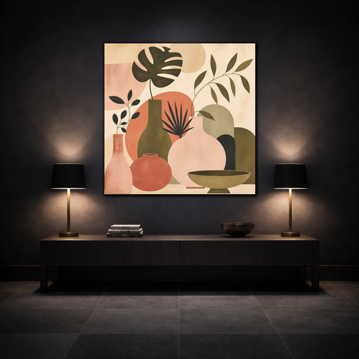 Mockup 3. Modern Blush Vases shown as canvas print