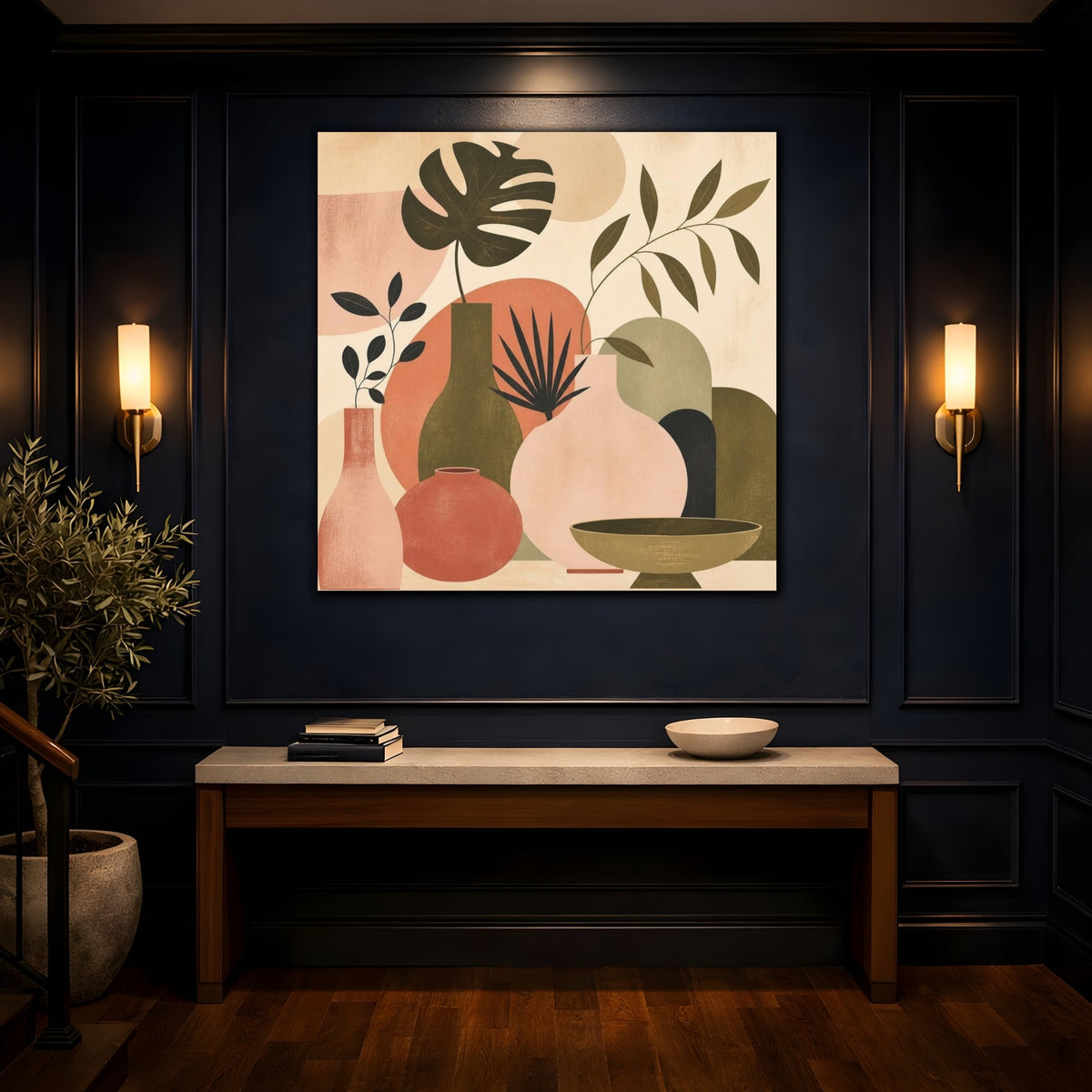 Mockup 4. Modern Blush Vases shown as canvas print
