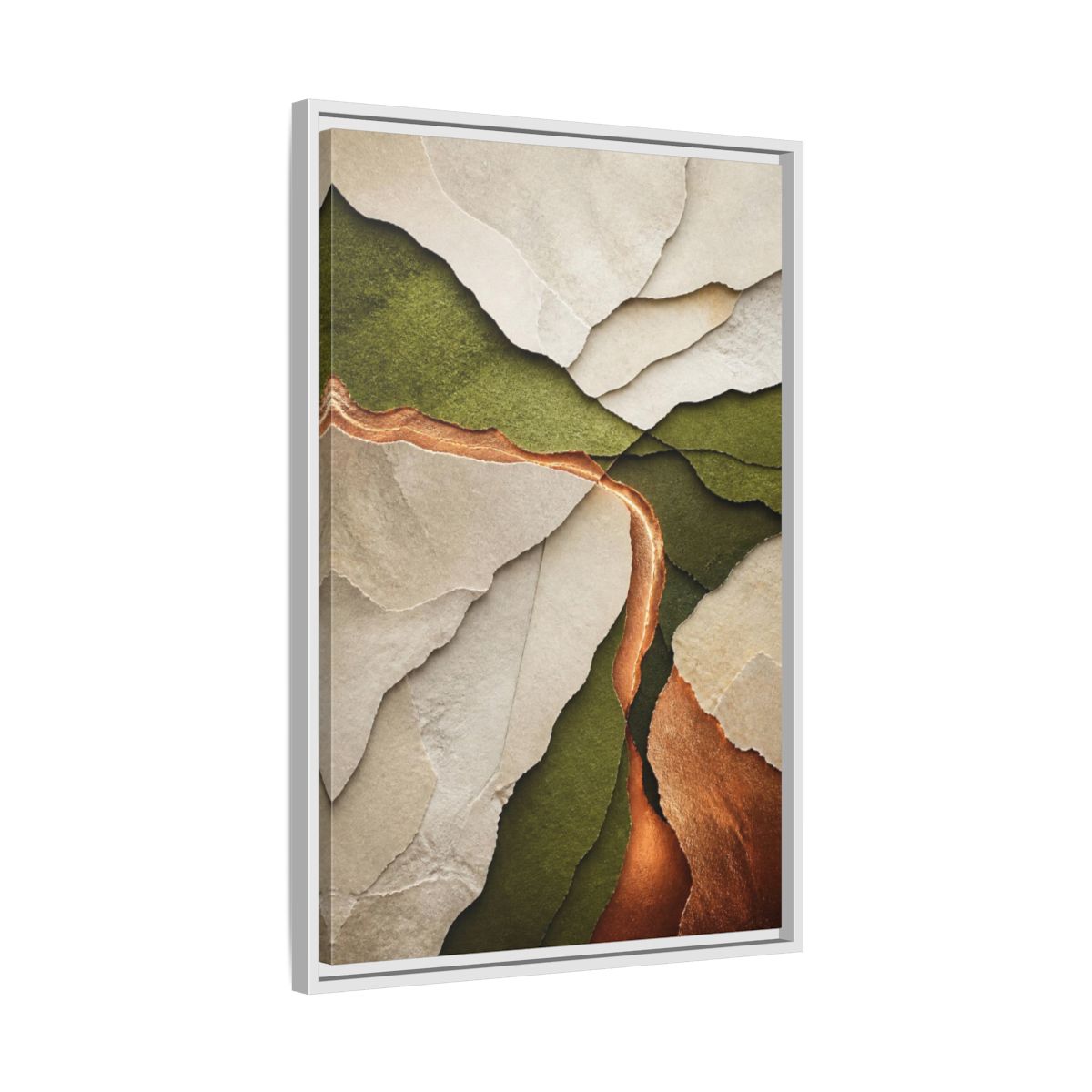 Side Mockup 10. Modern Copper Paper Layers shown as framed canvas print