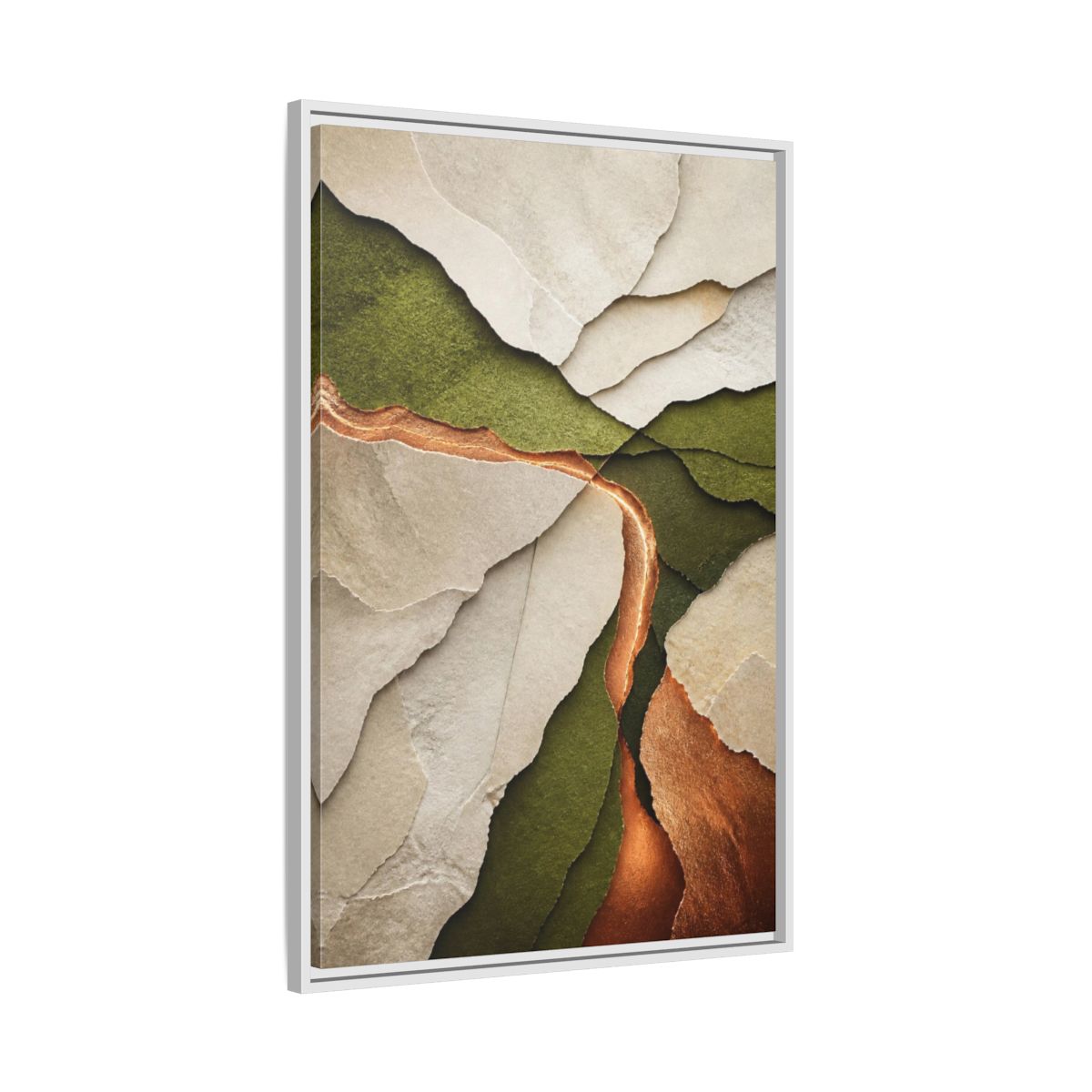 Side Mockup 9. Modern Copper Paper Layers shown as framed canvas print