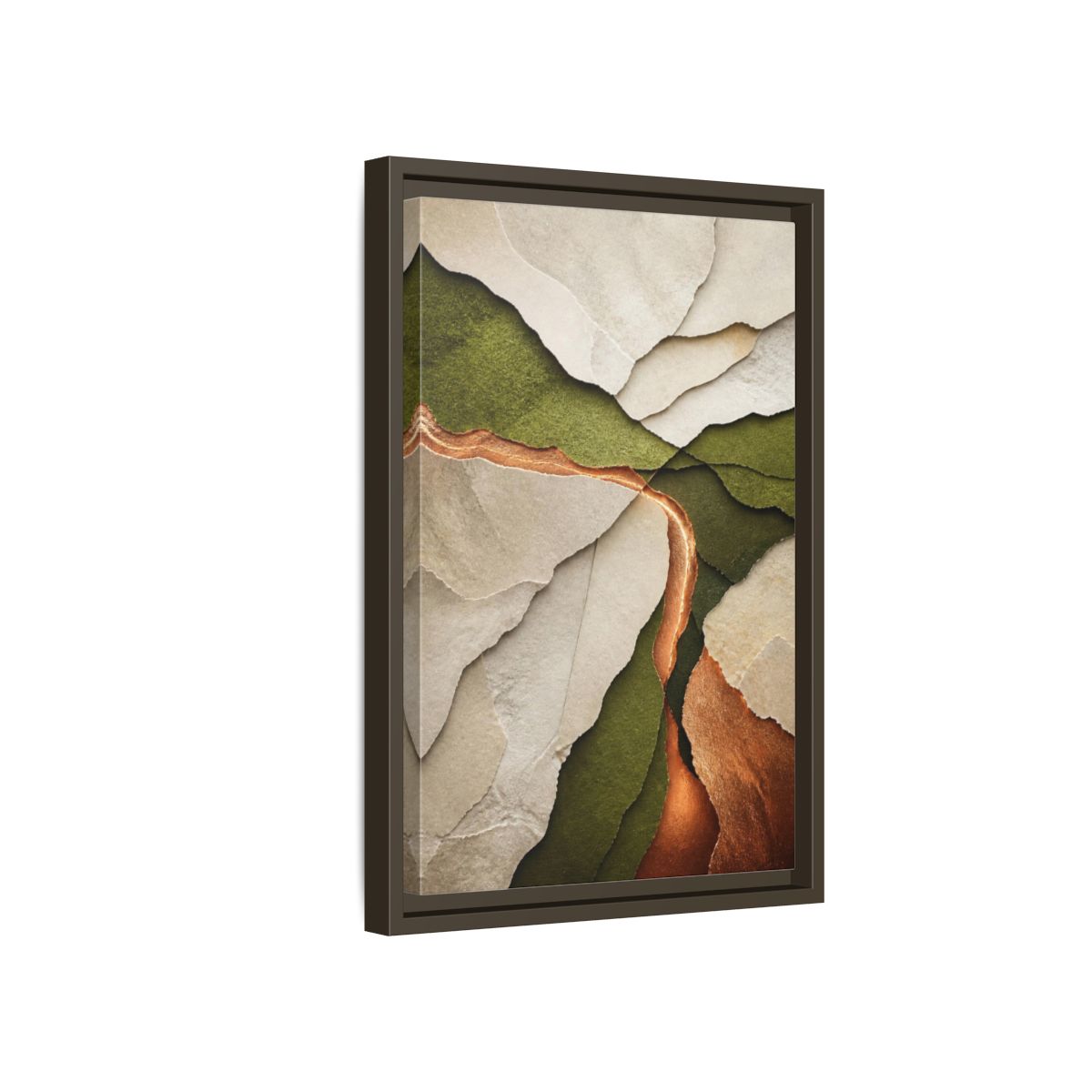 Side Mockup 5. Modern Copper Paper Layers shown as framed canvas print