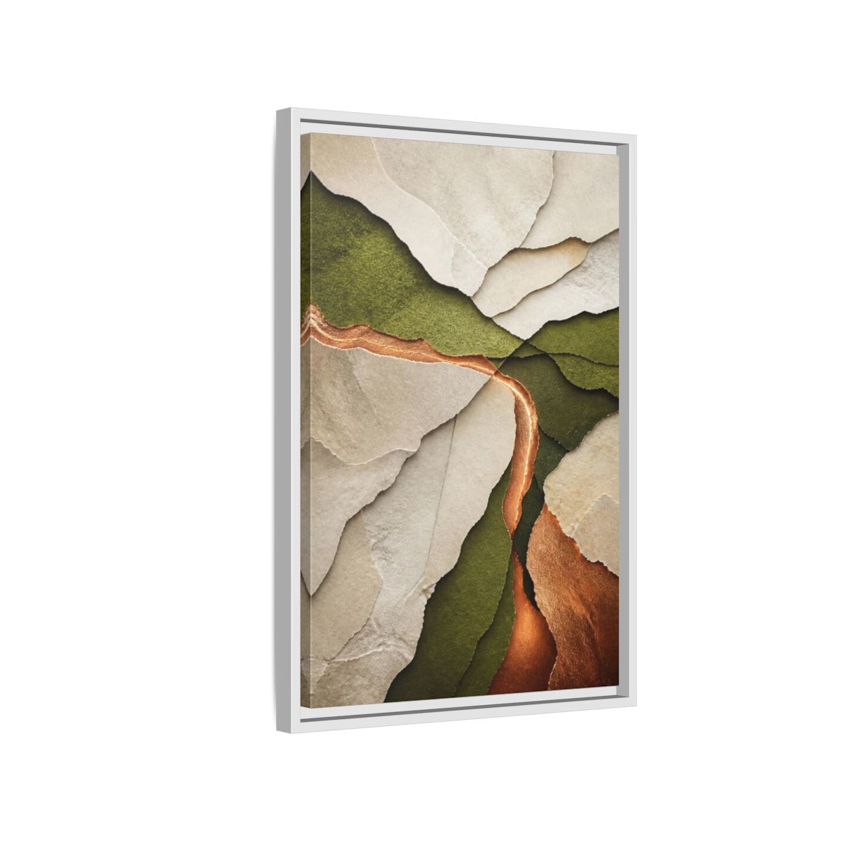 Side Mockup 1. Modern Copper Paper Layers shown as framed canvas print
