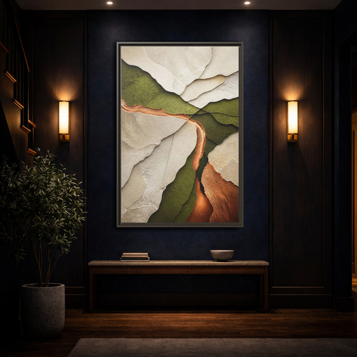 Mockup 4. Modern Copper Paper Layers shown as framed canvas print