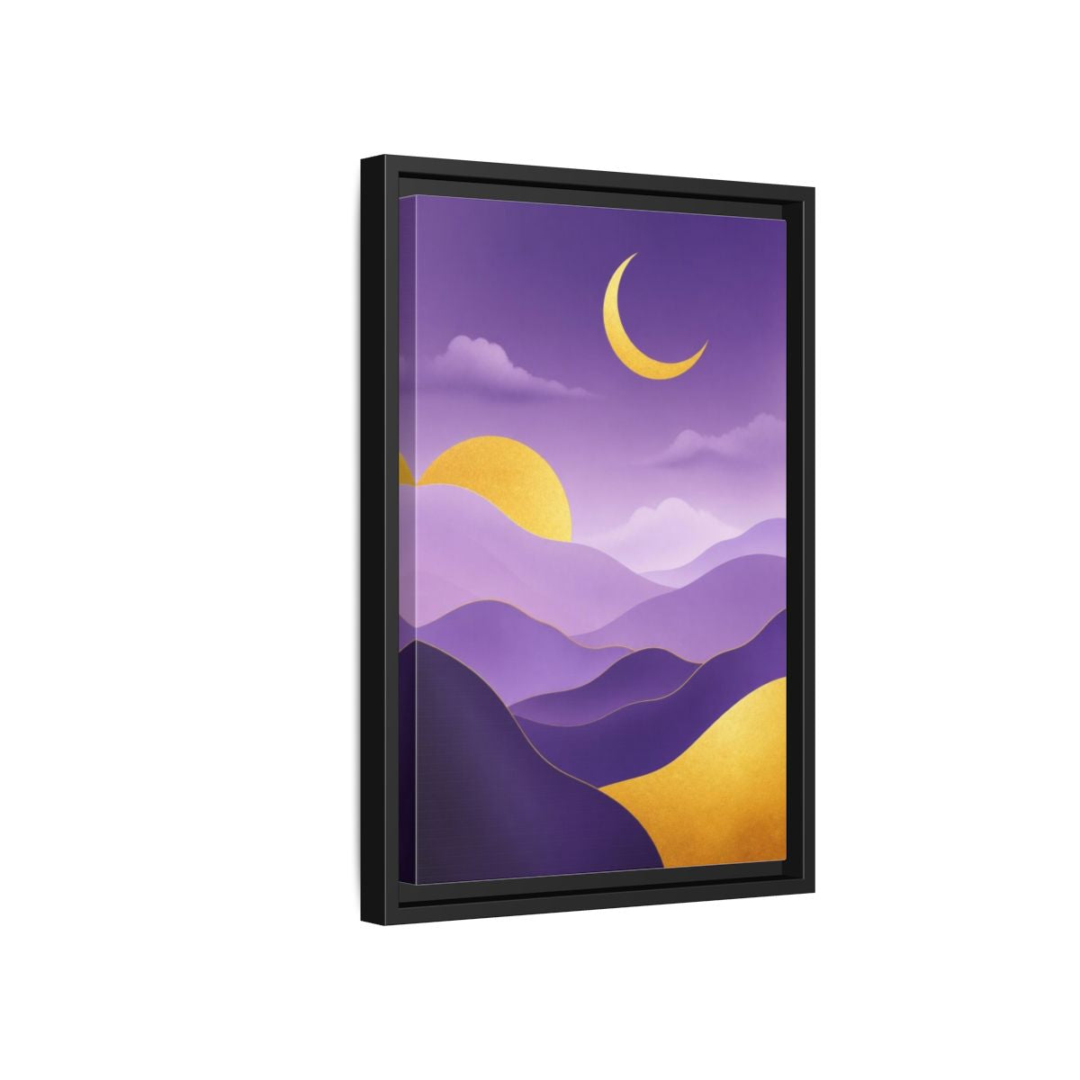 Side Mockup 6. Modern Crescent Moon Hills shown as framed canvas print