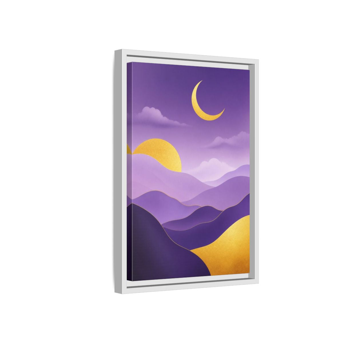 Side Mockup 4. Modern Crescent Moon Hills shown as framed canvas print