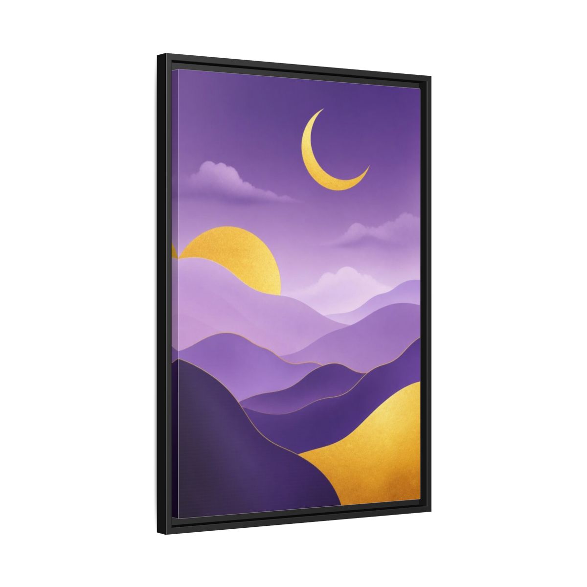 Side Mockup 14. Modern Crescent Moon Hills shown as framed canvas print