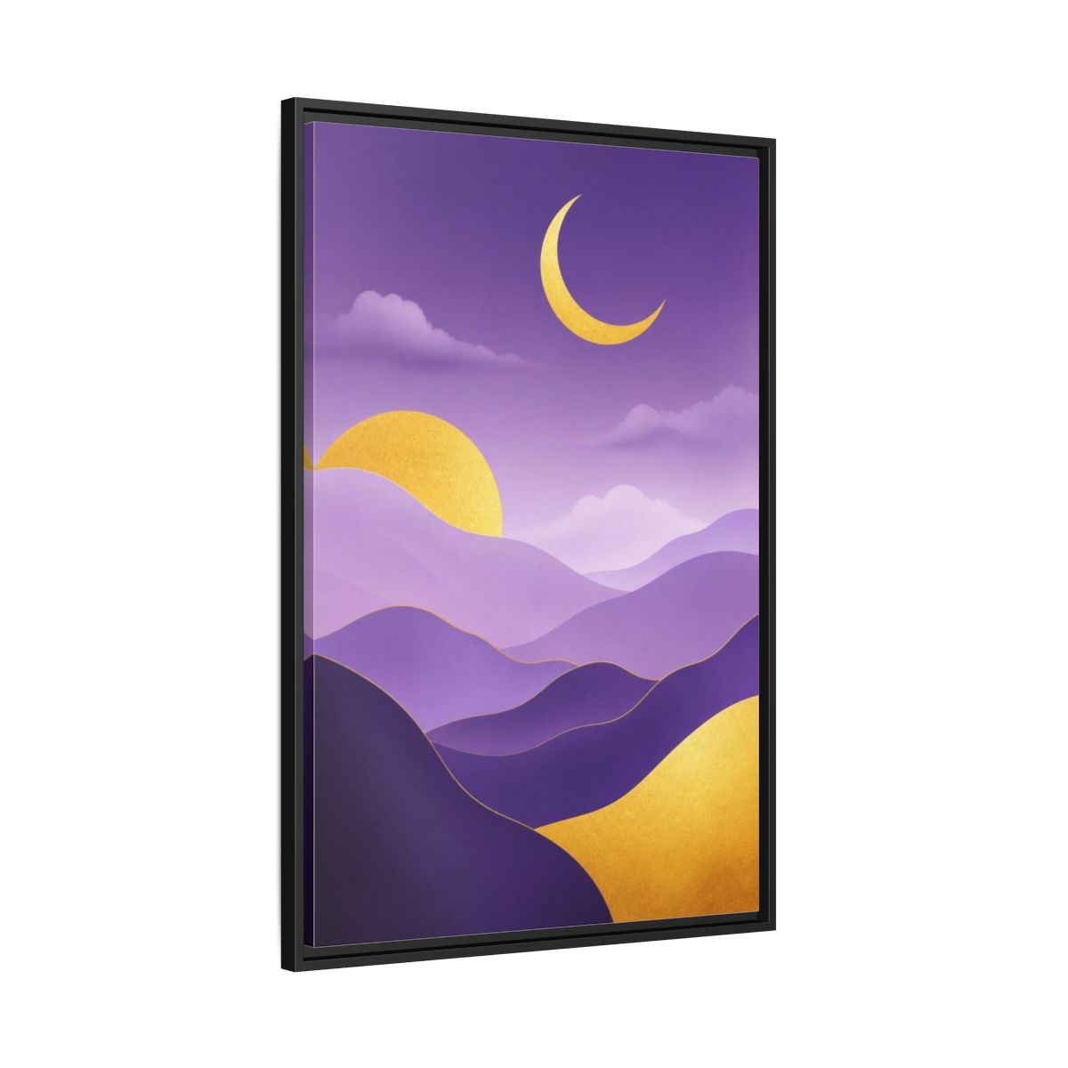 Side Mockup 13. Modern Crescent Moon Hills shown as framed canvas print
