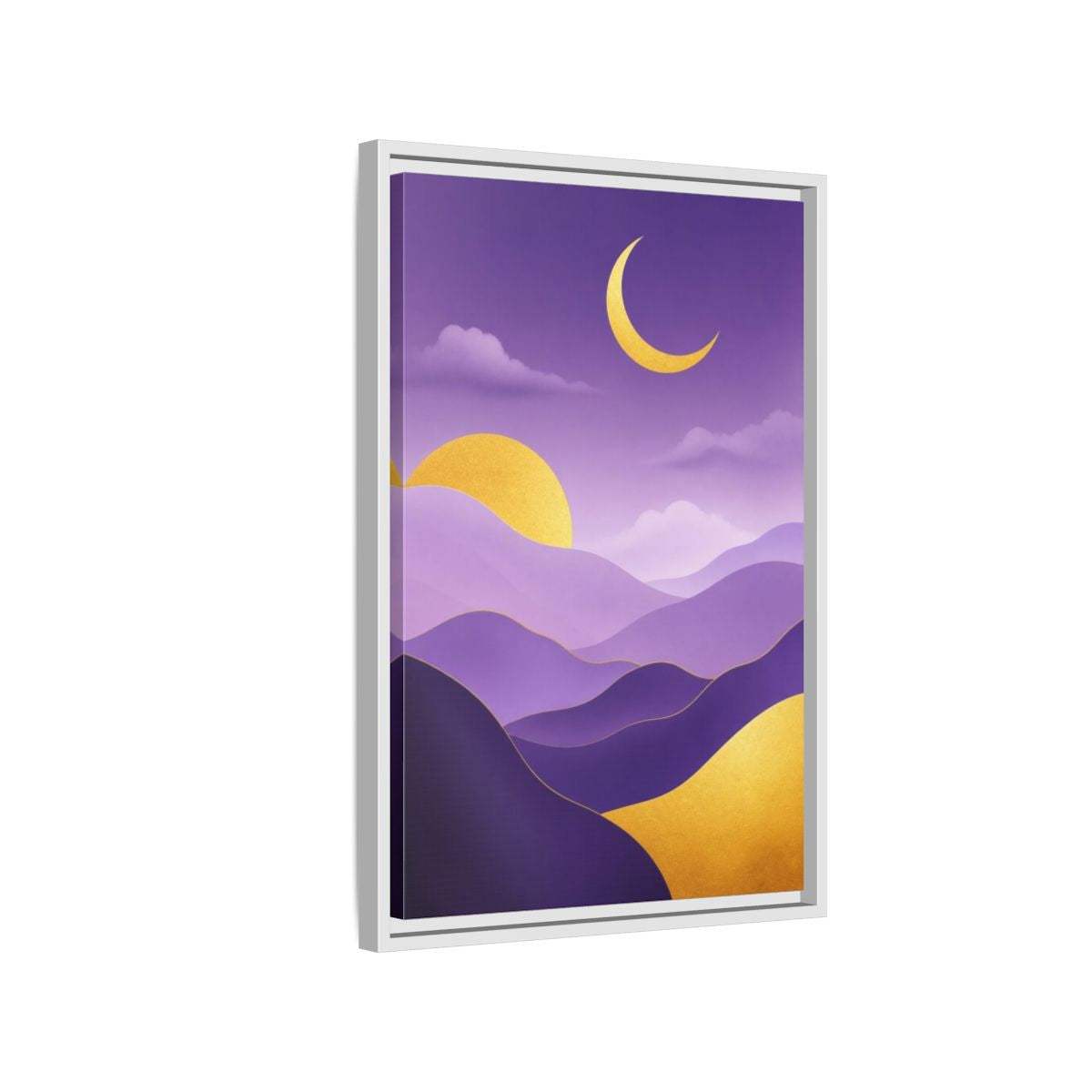 Side Mockup 1. Modern Crescent Moon Hills shown as framed canvas print