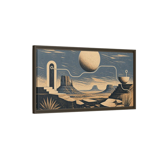 Main Mockup. Modern Desert Mesa Sphere shown as framed canvas print