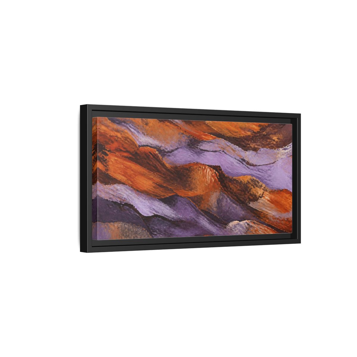 Side Mockup 8. Modern Lavender Strata shown as framed canvas print