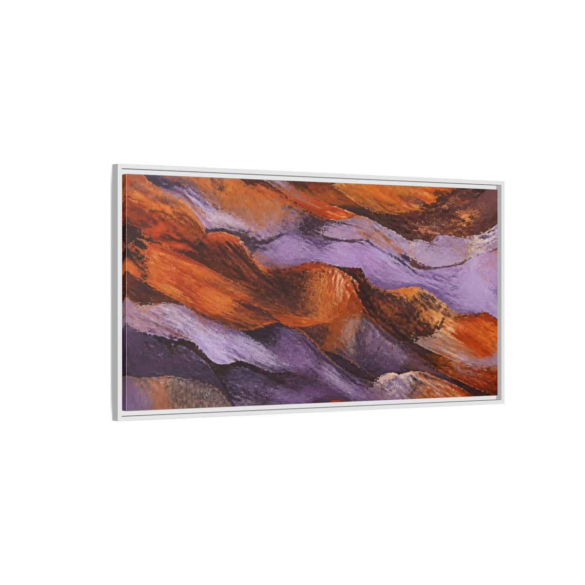 Side Mockup 3. Modern Lavender Strata shown as framed canvas print