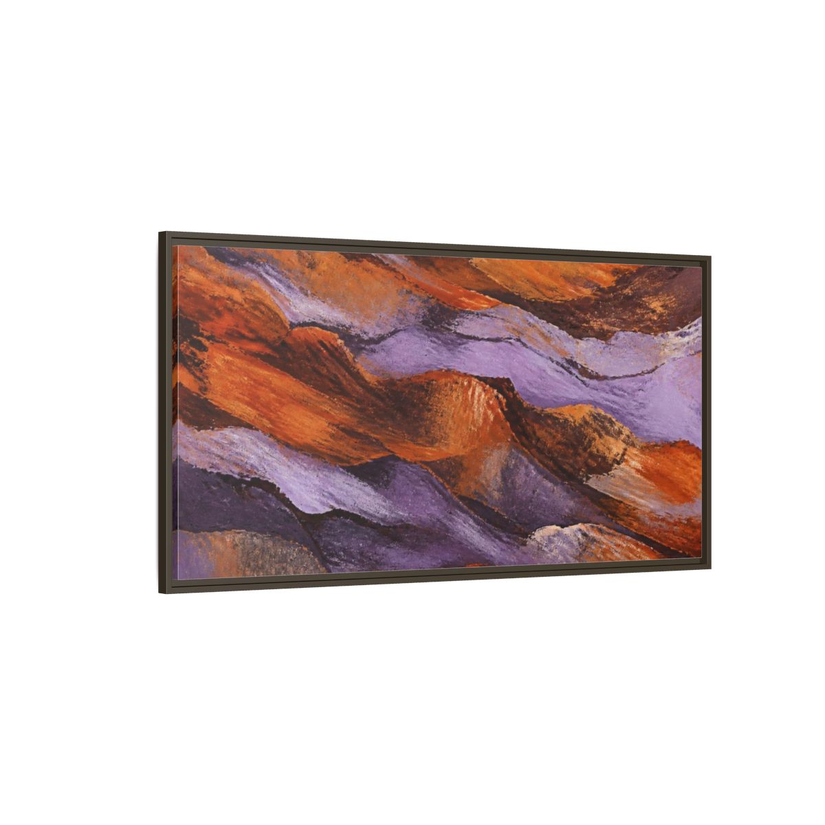 Side Mockup 4. Modern Lavender Strata shown as framed canvas print