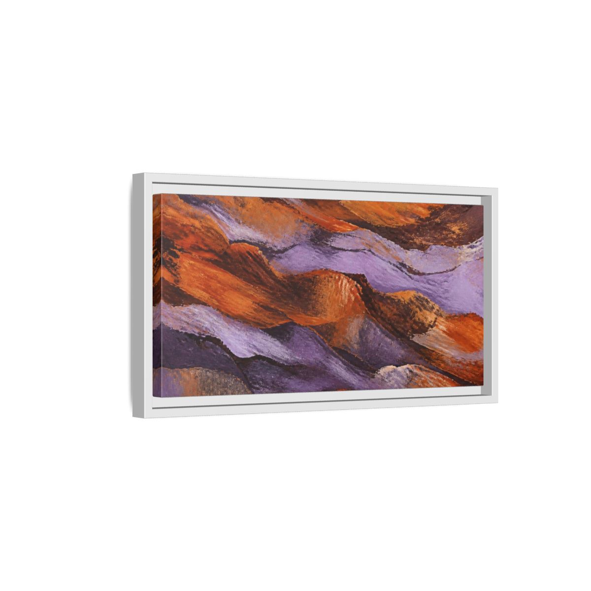 Side Mockup 6. Modern Lavender Strata shown as framed canvas print