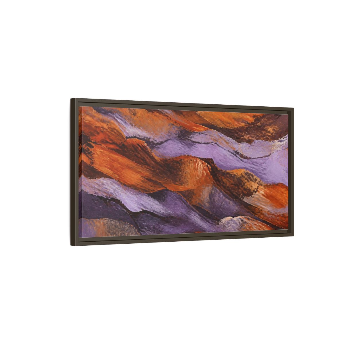 Main Mockup. Modern Lavender Strata shown as framed canvas print