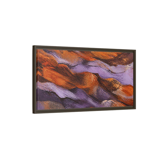 Main Mockup. Modern Lavender Strata shown as framed canvas print