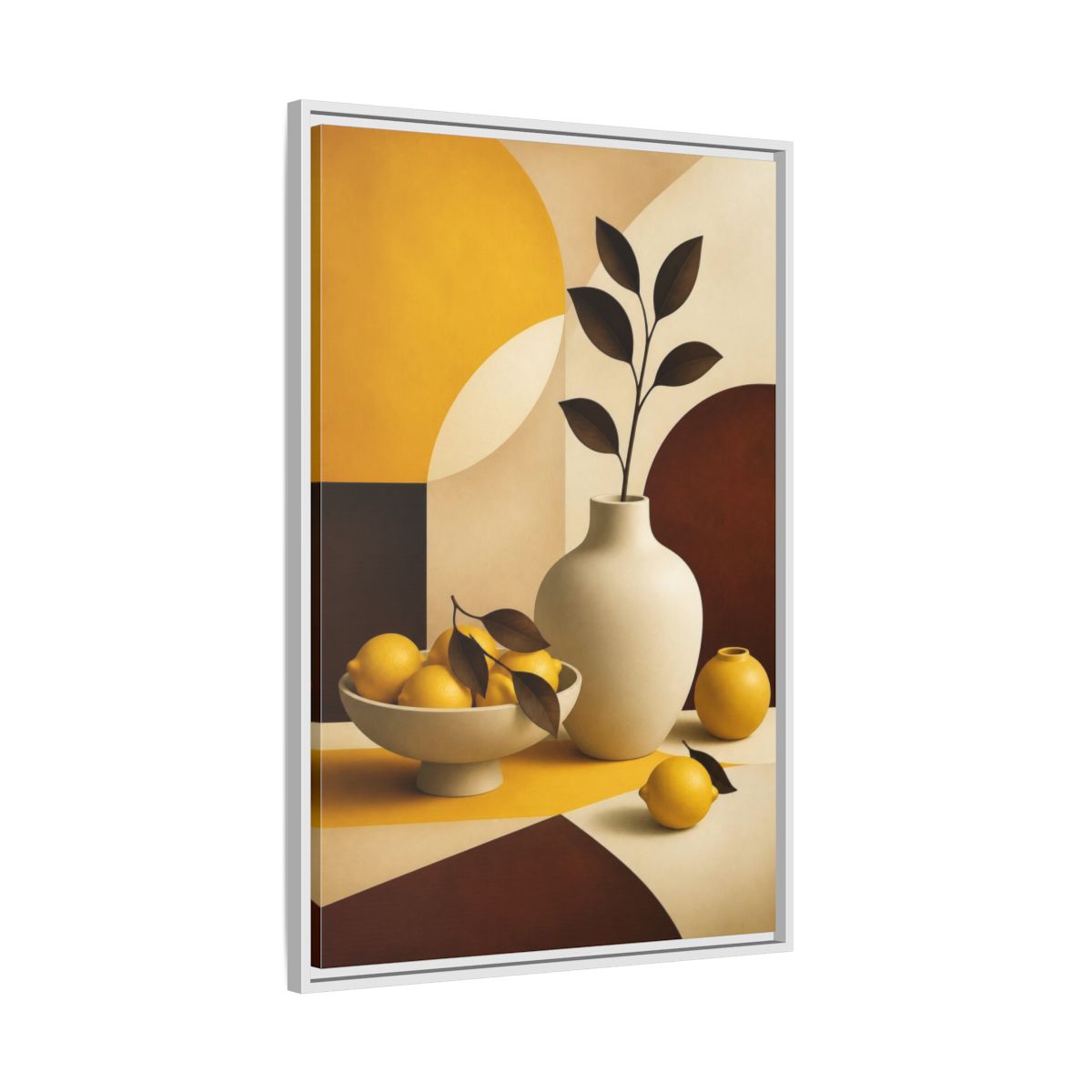 Side Mockup 9. Modern Lemon Still Life shown as framed canvas print