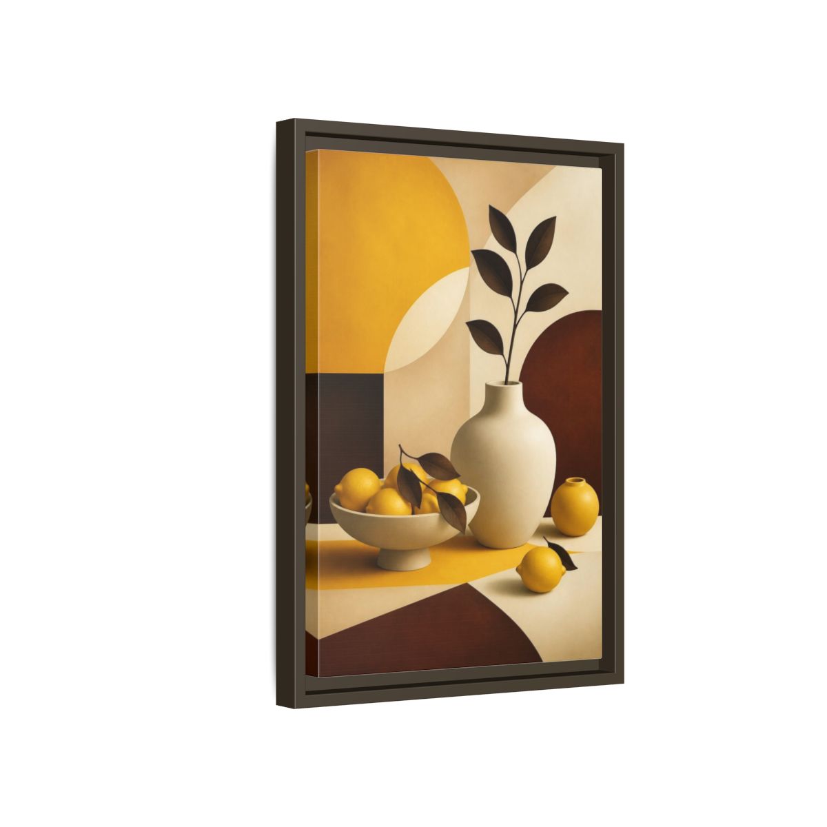Side Mockup 5. Modern Lemon Still Life shown as framed canvas print