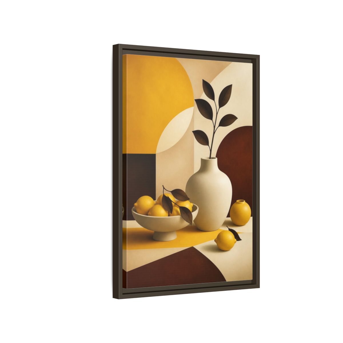 Side Mockup 2. Modern Lemon Still Life shown as framed canvas print