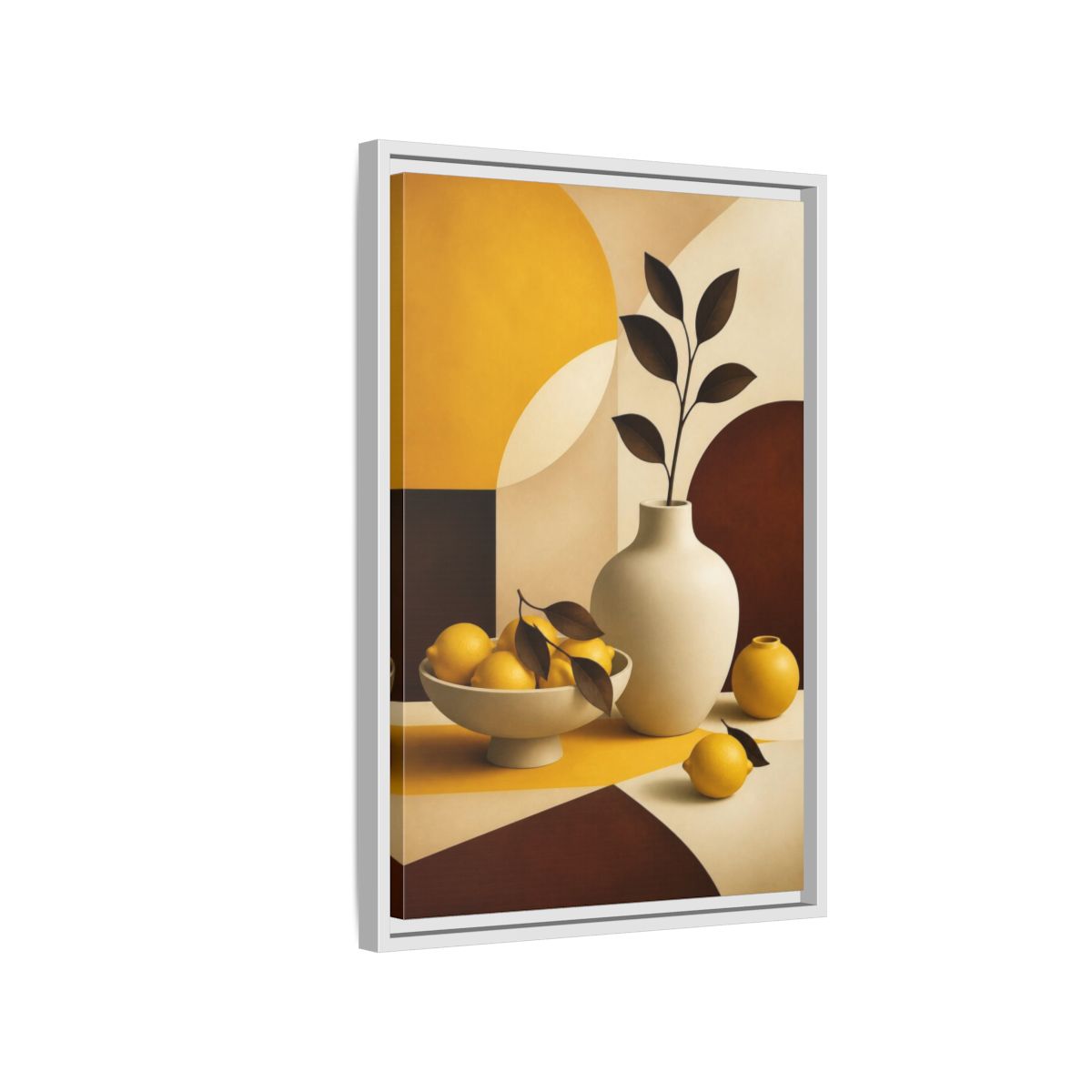 Side Mockup 1. Modern Lemon Still Life shown as framed canvas print