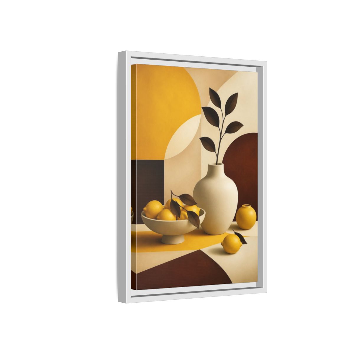Side Mockup 4. Modern Lemon Still Life shown as framed canvas print