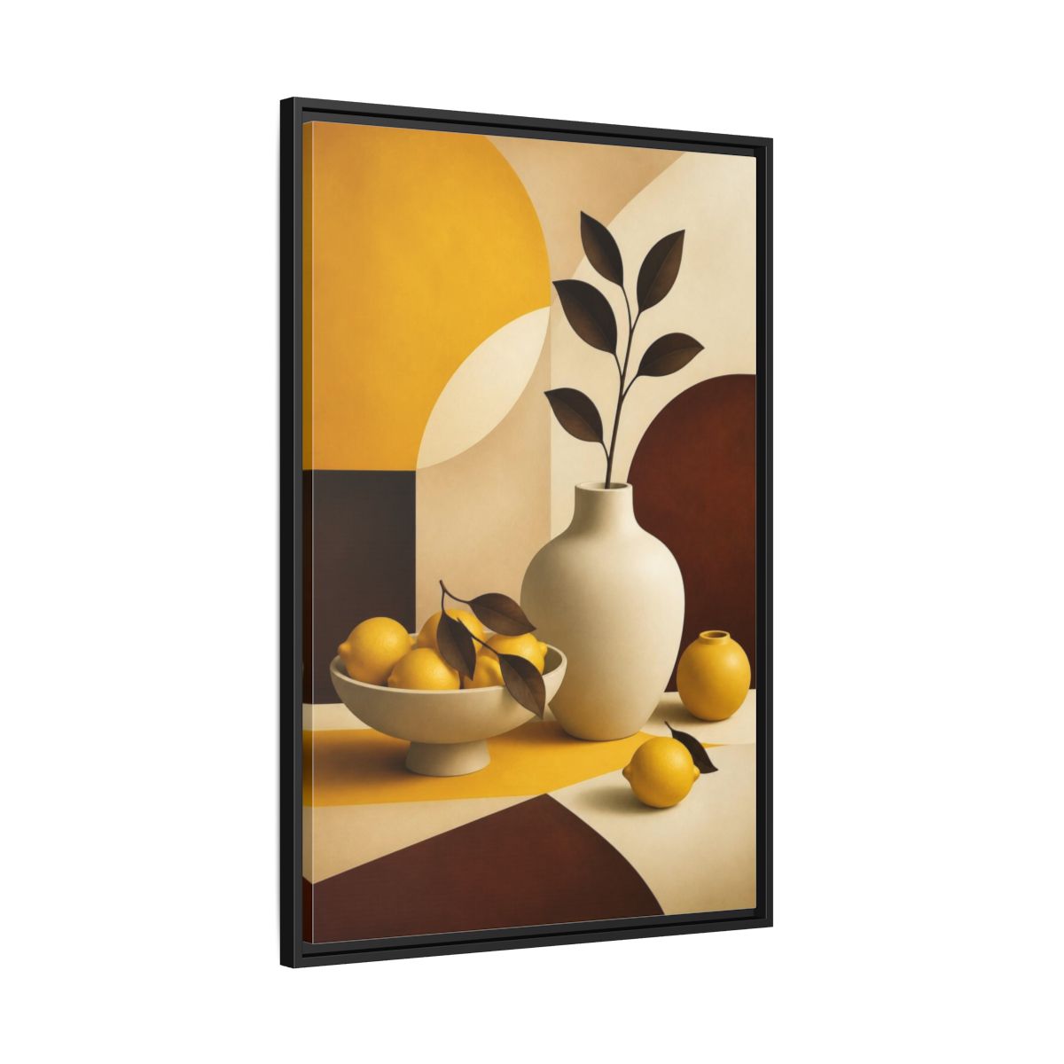 Side Mockup 13. Modern Lemon Still Life shown as framed canvas print