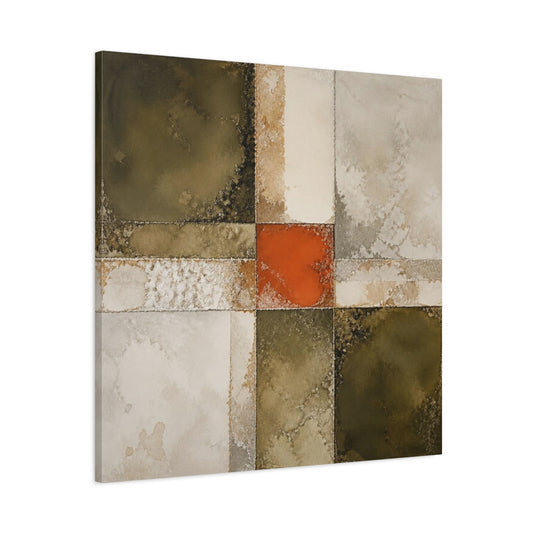 Main Mockup. Modern Olive & Orange Grid shown as canvas print
