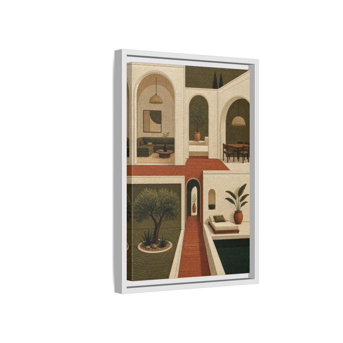 Side Mockup 4. Modern Olive Courtyard shown as framed canvas print