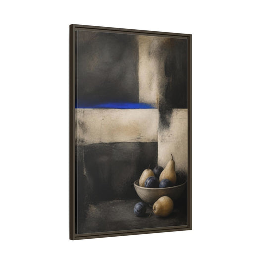 Main Mockup. Modern Pear Bowl With Cobalt Band shown as framed canvas print