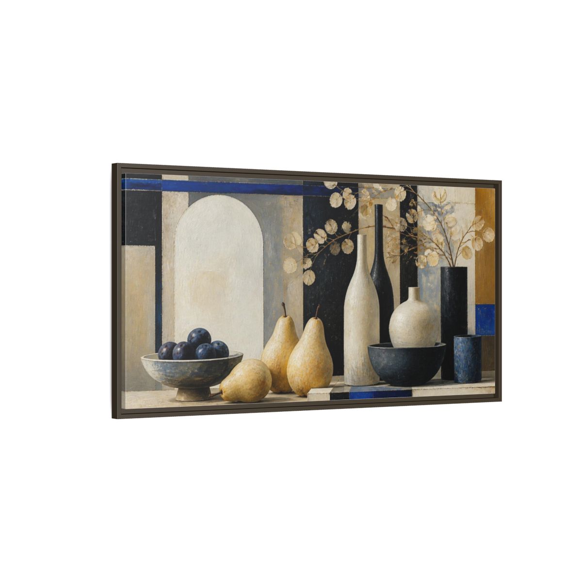 Side Mockup 4. Modern Pear Still Life shown as framed canvas print