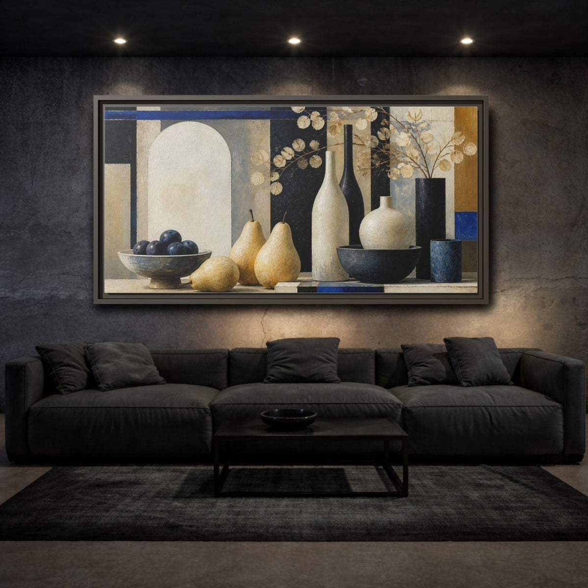 Mockup 3. Modern Pear Still Life shown as framed canvas print