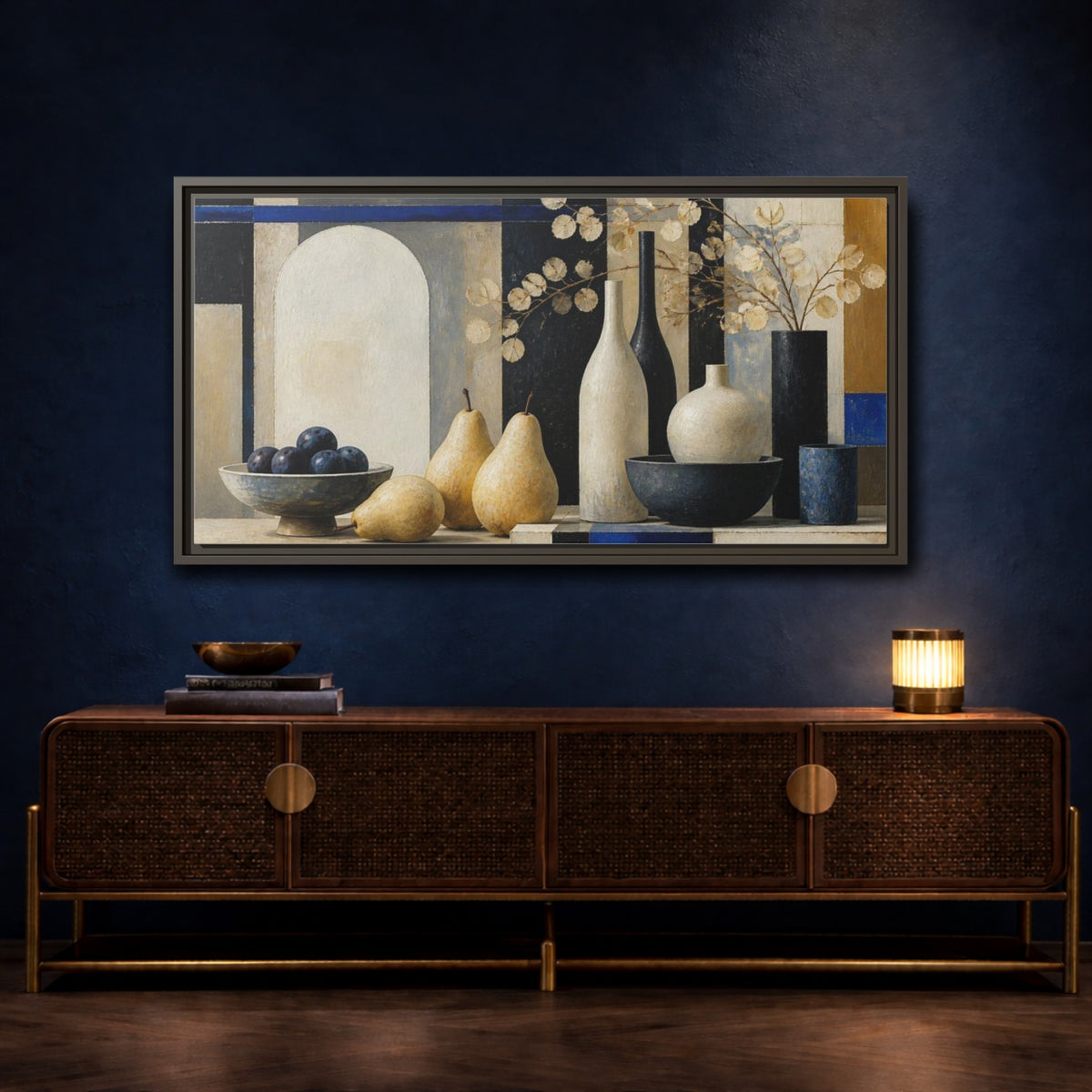 Mockup 4. Modern Pear Still Life shown as framed canvas print