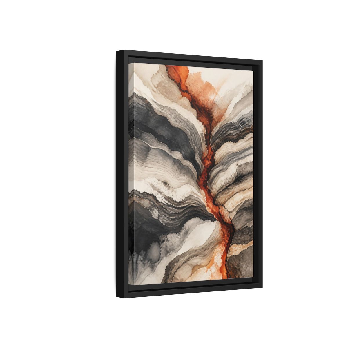 Side Mockup 6. Modern Sediment Layers shown as framed canvas print