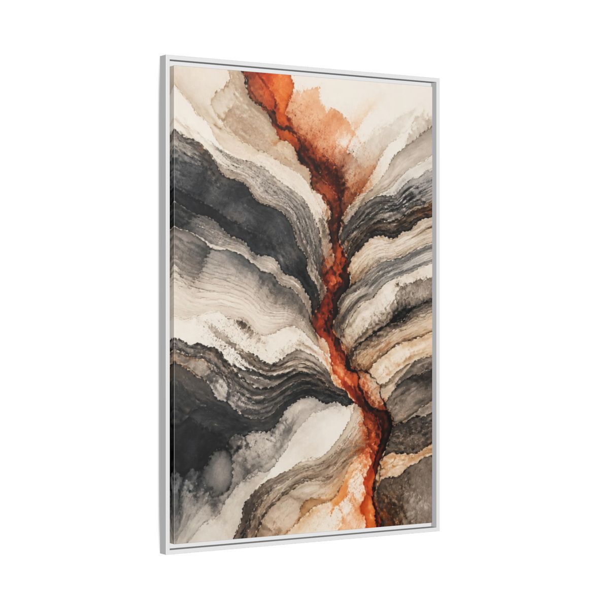 Side Mockup 7. Modern Sediment Layers shown as framed canvas print