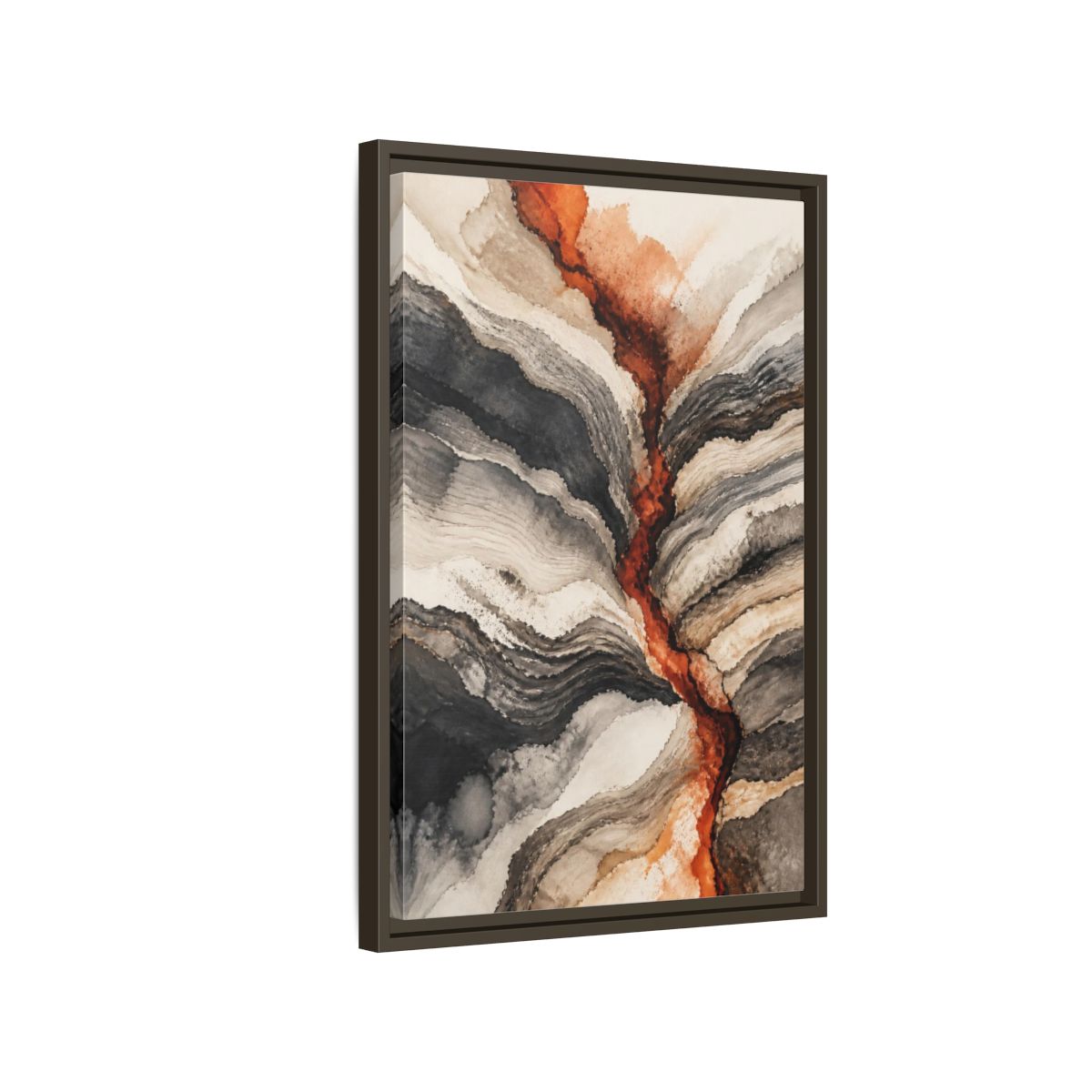 Side Mockup 2. Modern Sediment Layers shown as framed canvas print