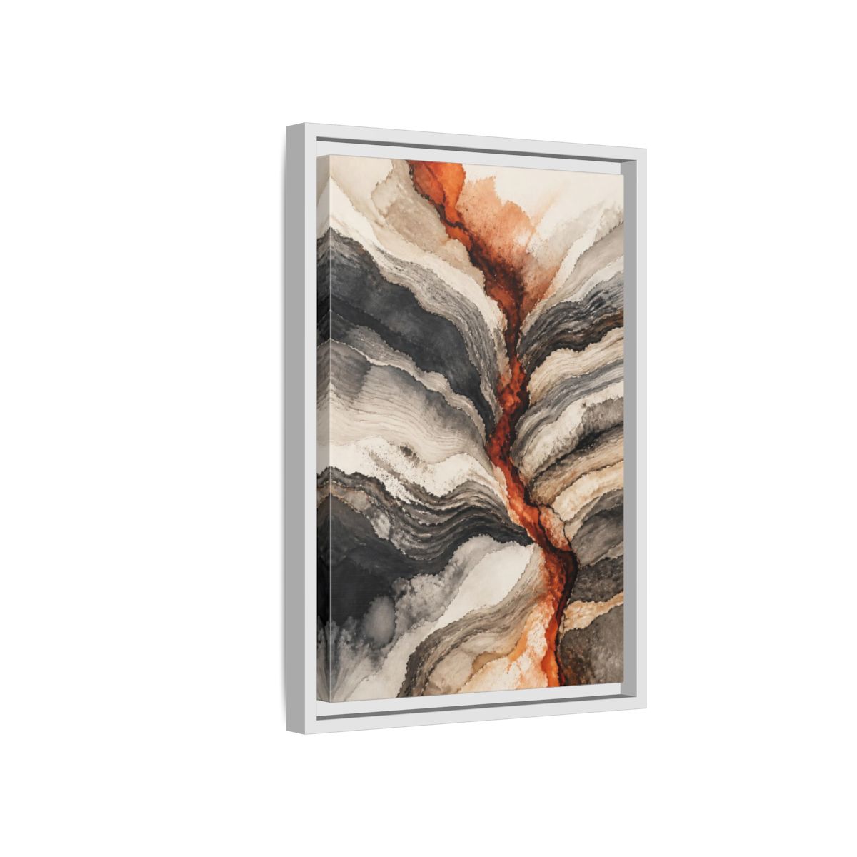 Side Mockup 4. Modern Sediment Layers shown as framed canvas print