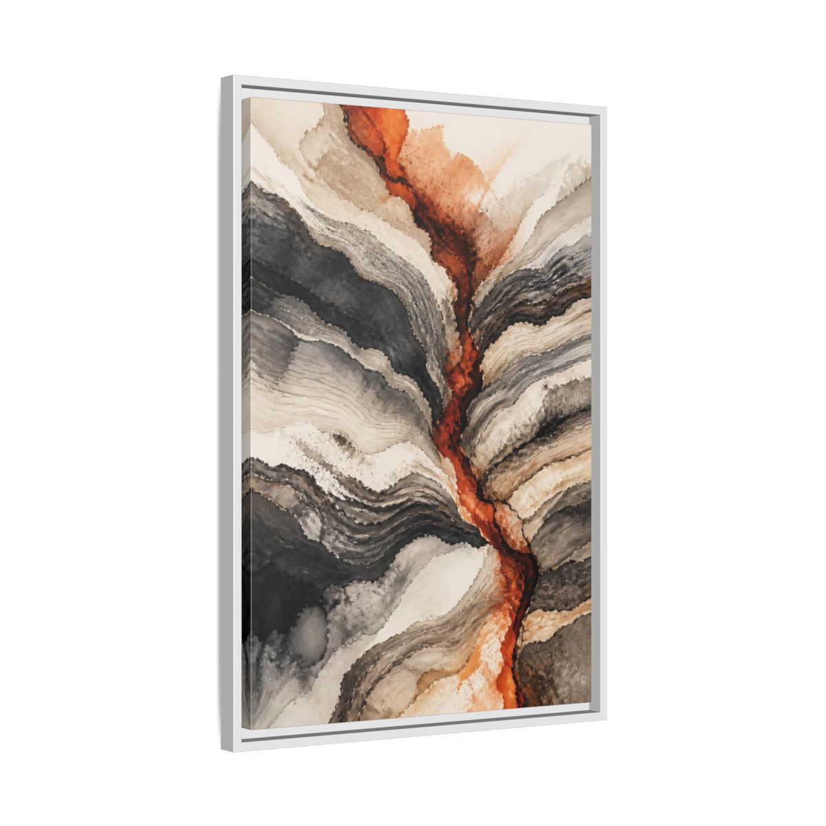 Side Mockup 10. Modern Sediment Layers shown as framed canvas print