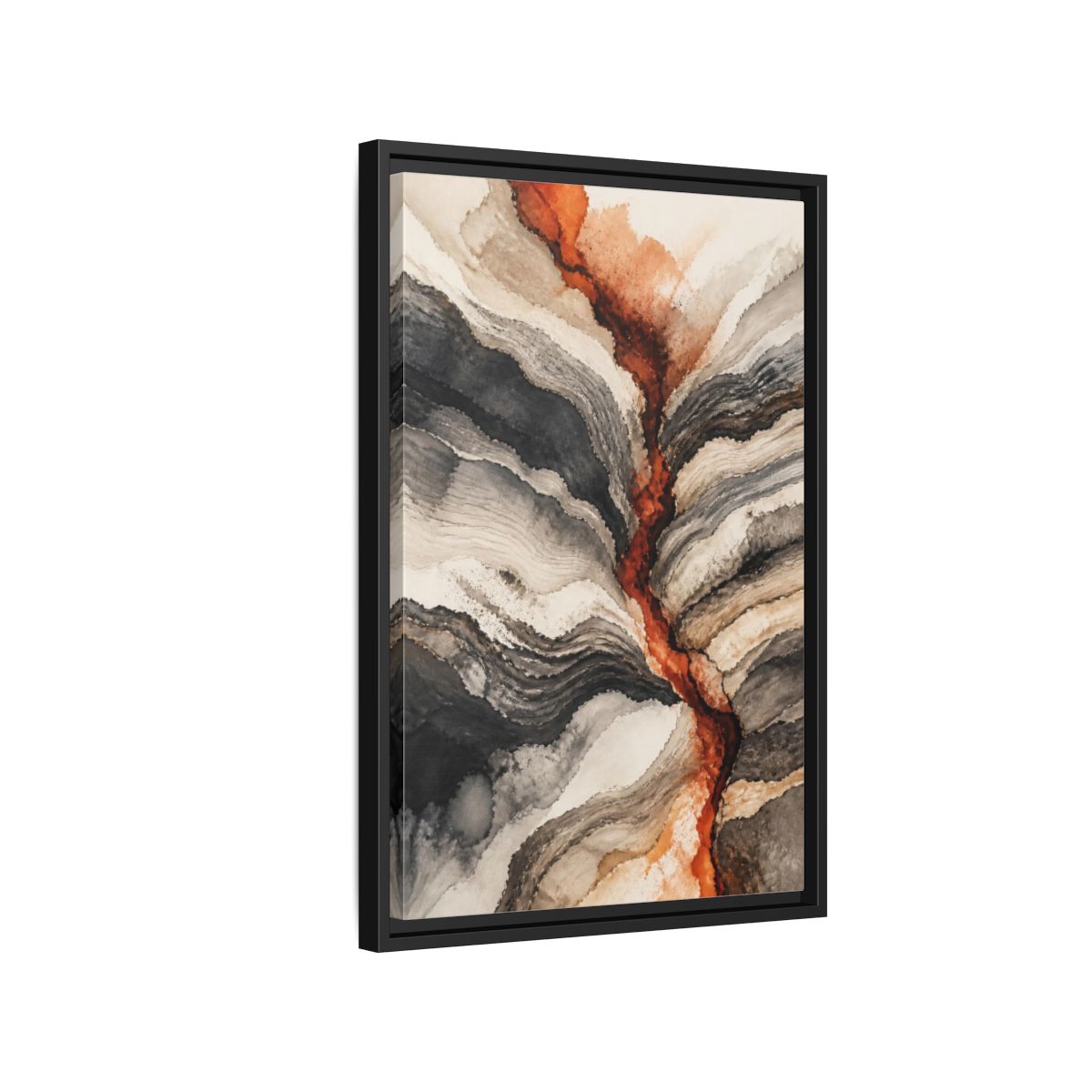 Side Mockup 3. Modern Sediment Layers shown as framed canvas print