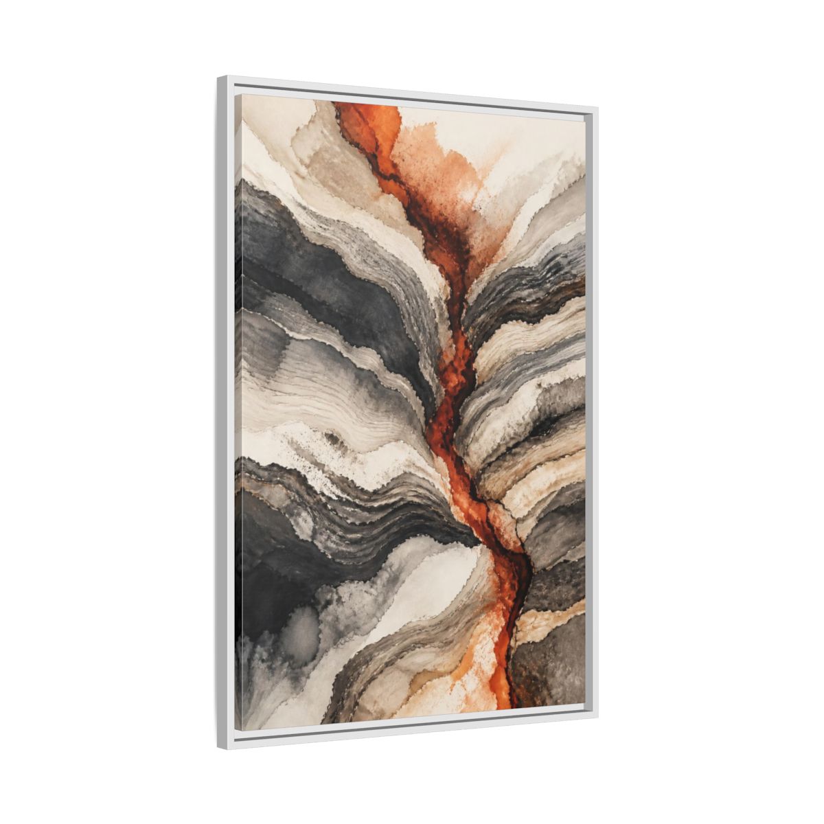 Side Mockup 9. Modern Sediment Layers shown as framed canvas print