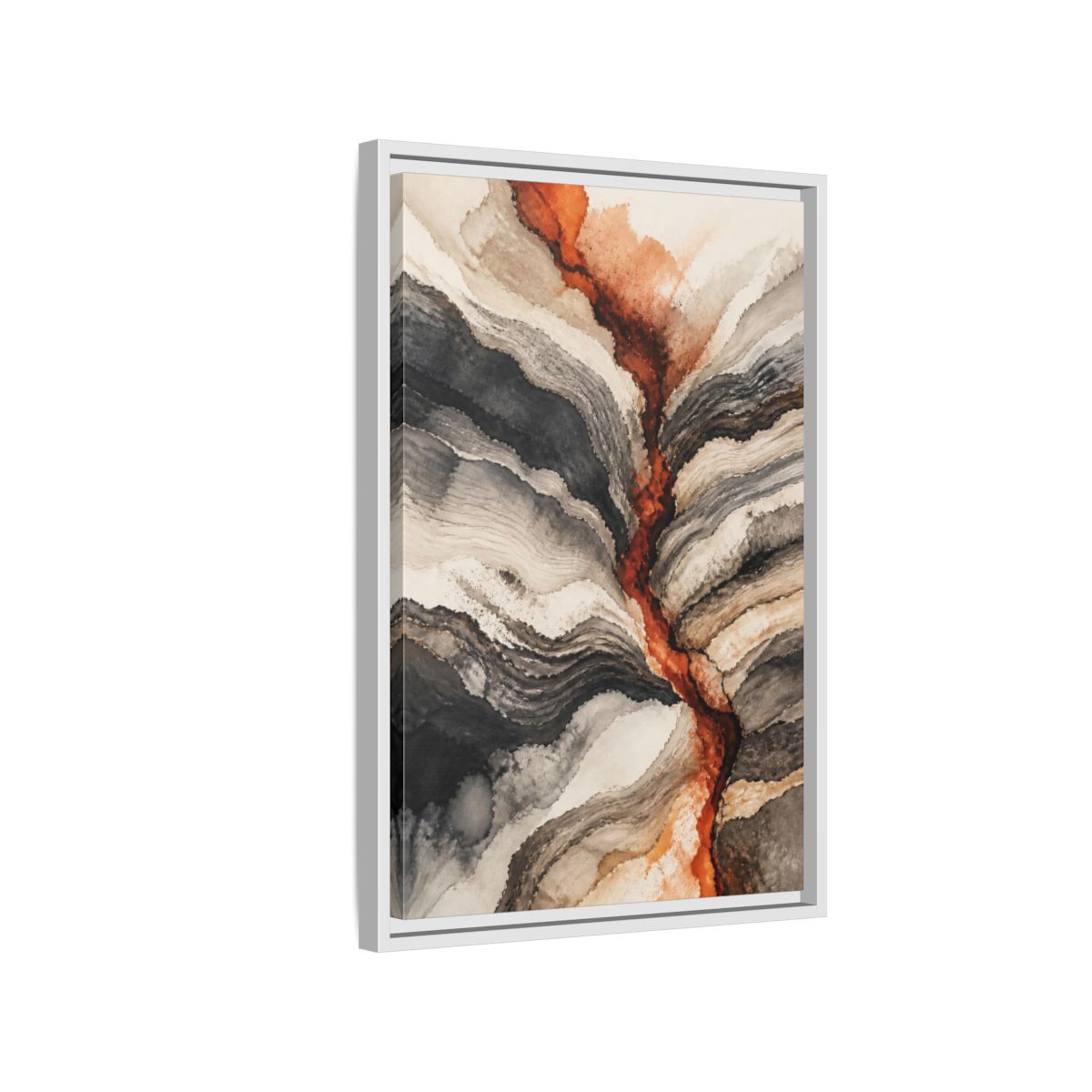 Side Mockup 1. Modern Sediment Layers shown as framed canvas print