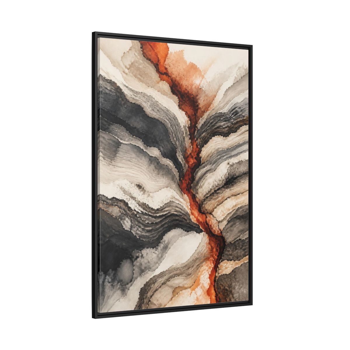 Side Mockup 12. Modern Sediment Layers shown as framed canvas print