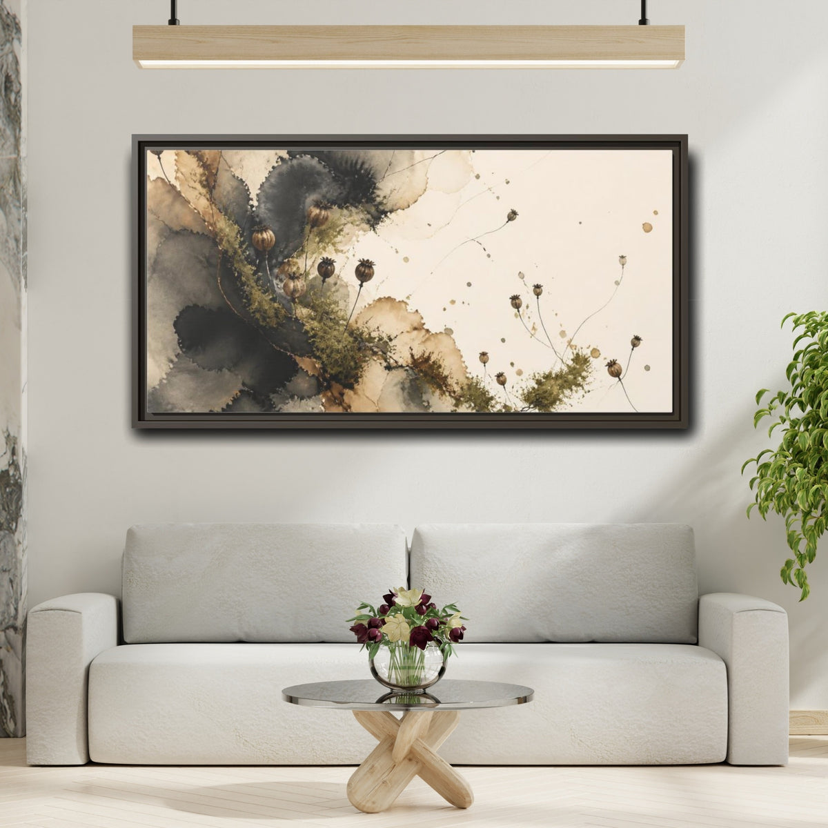 Mockup 2. Modern Seed Pod Study shown as framed canvas print