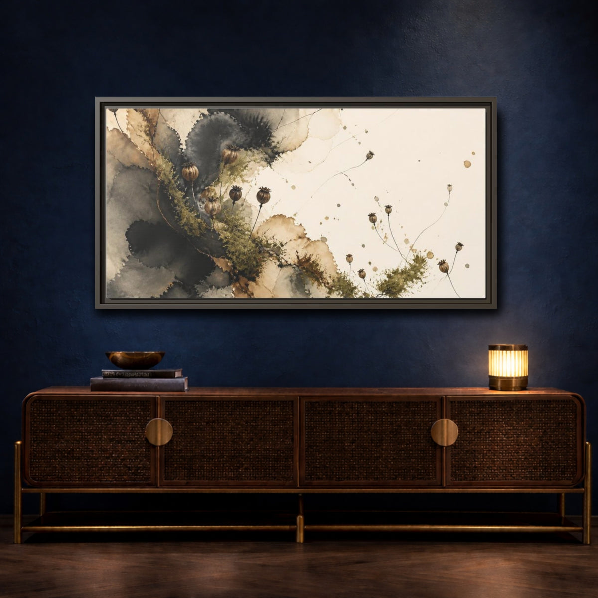 Mockup 4. Modern Seed Pod Study shown as framed canvas print