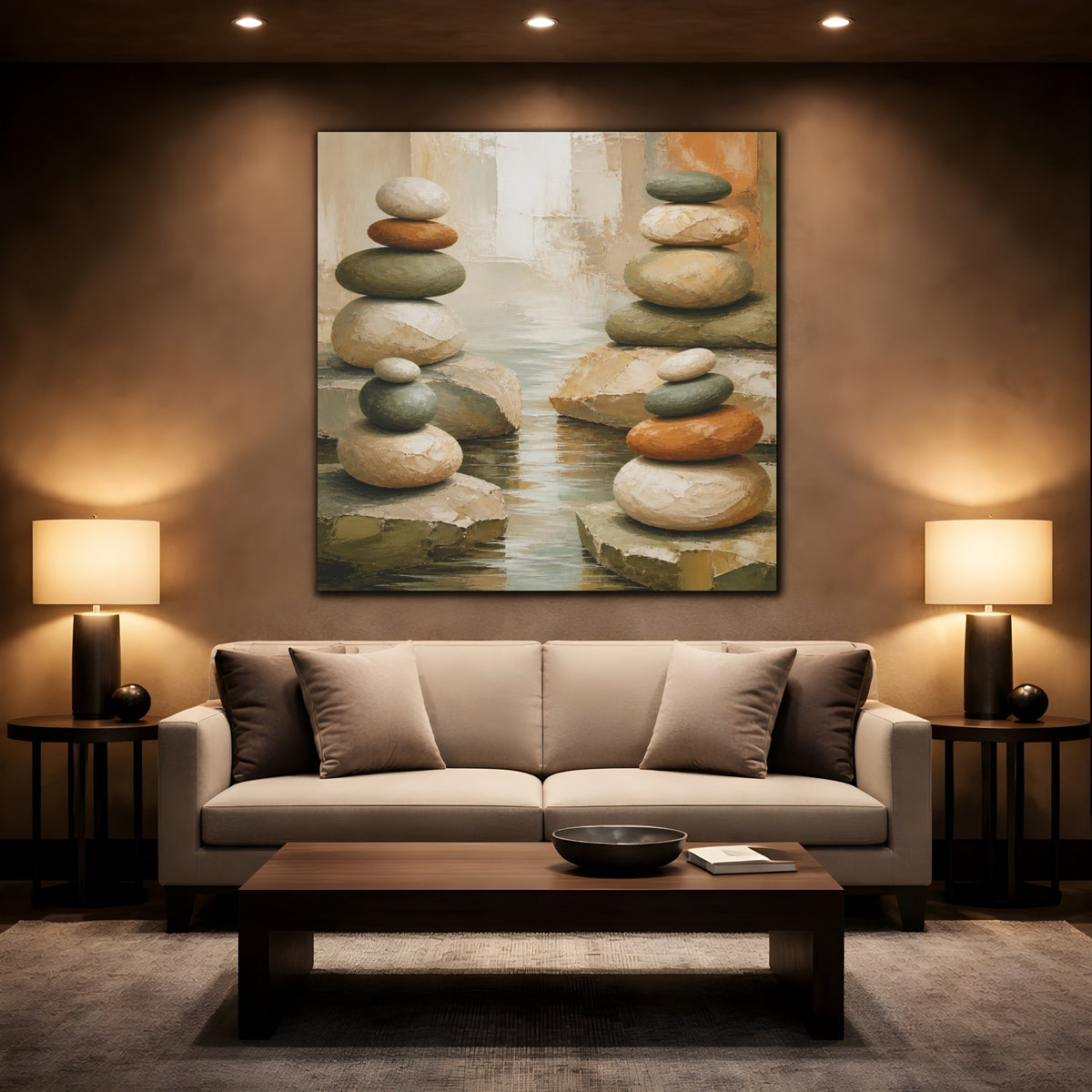 Mockup 2. Modern Stacked Stones shown as canvas print