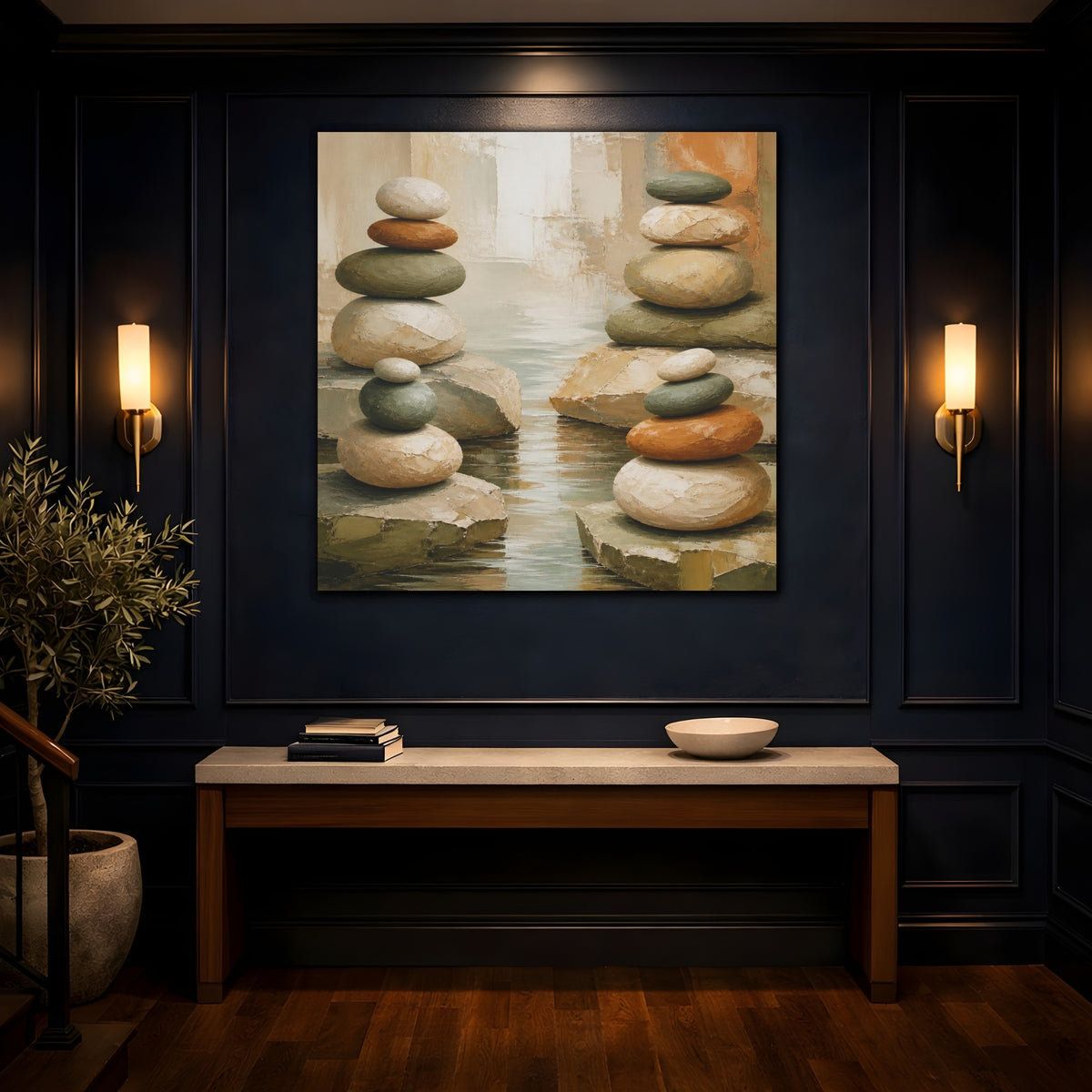 Mockup 4. Modern Stacked Stones shown as canvas print