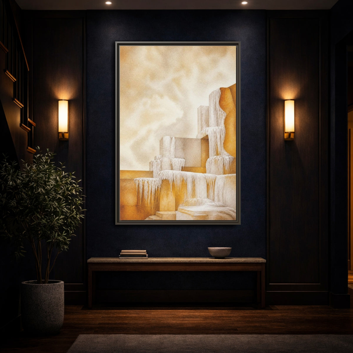 Mockup 4. Modern Stone Terraces shown as framed canvas print