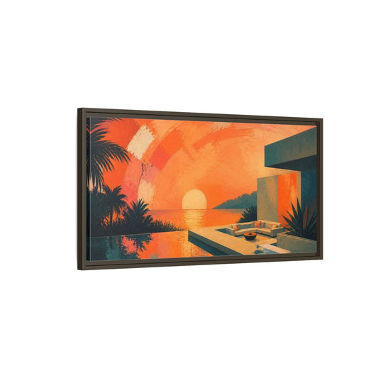 Main Mockup. Modern Sunset Terrace shown as framed canvas print