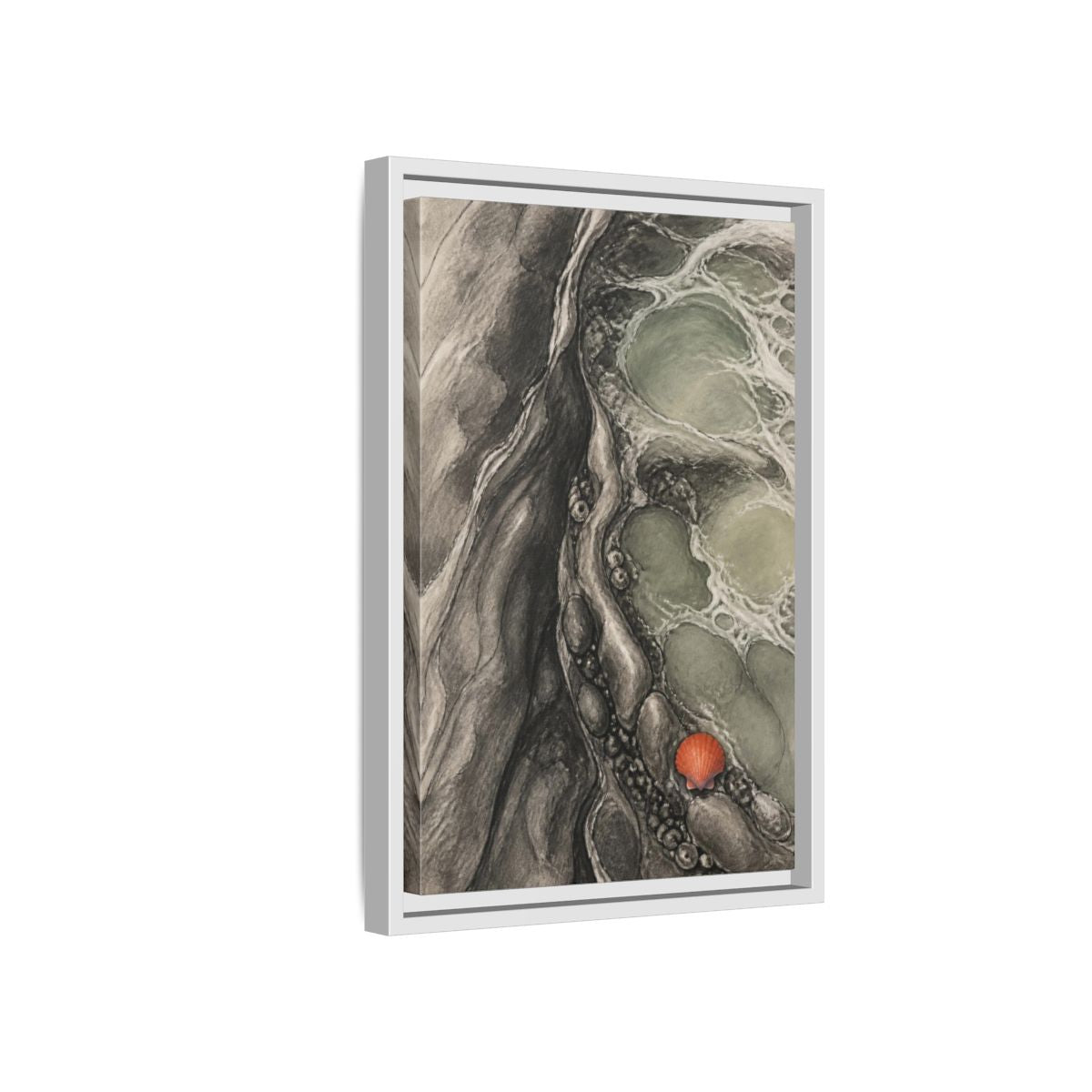 Side Mockup 4. Modern Tidal Pool Shell shown as framed canvas print