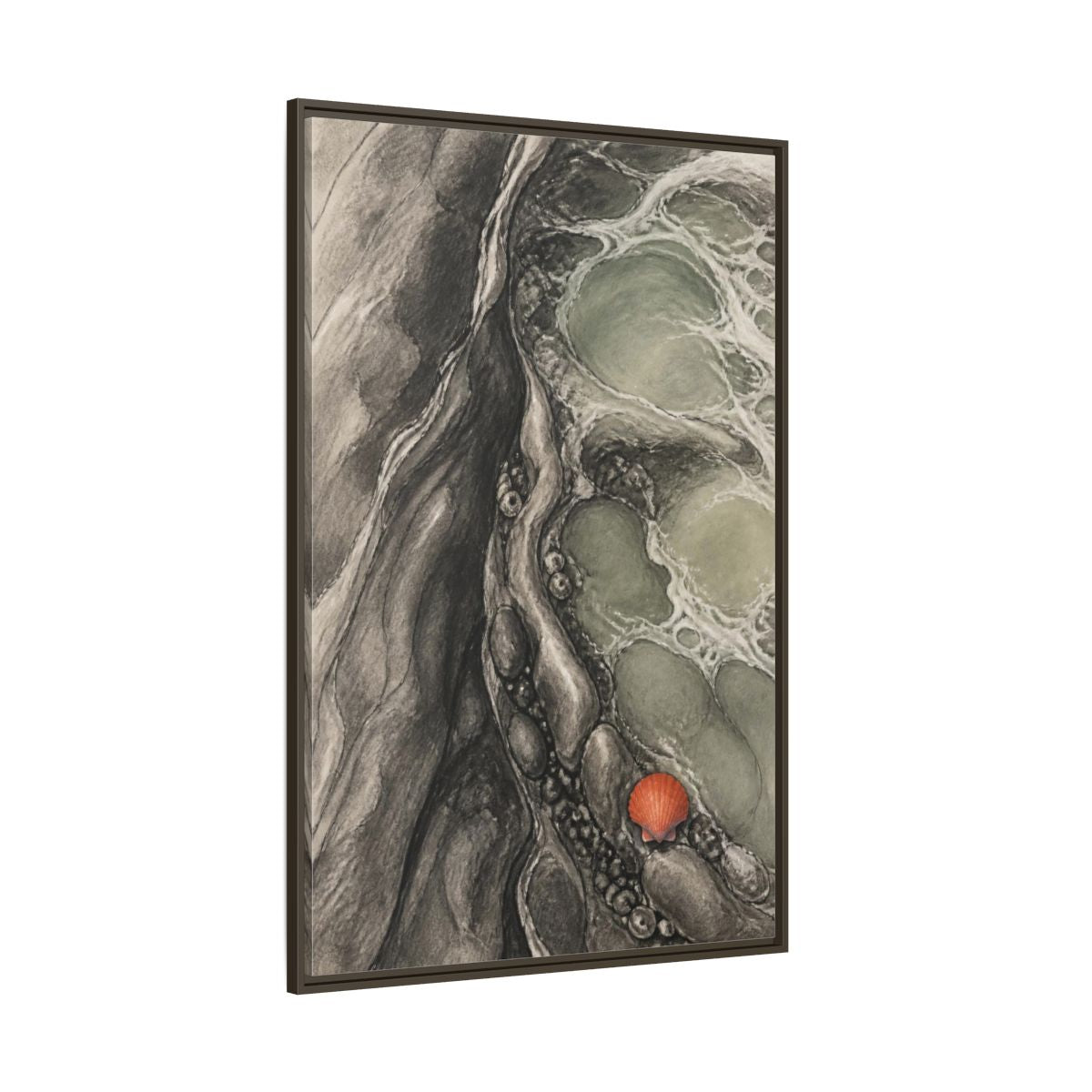 Side Mockup 8. Modern Tidal Pool Shell shown as framed canvas print