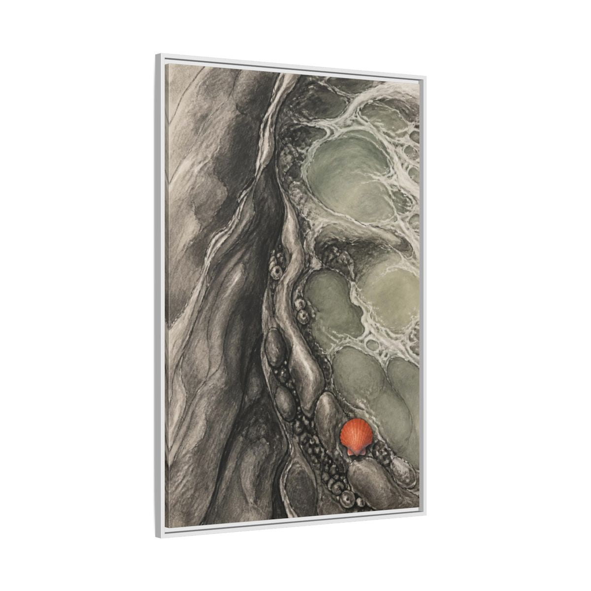 Side Mockup 7. Modern Tidal Pool Shell shown as framed canvas print